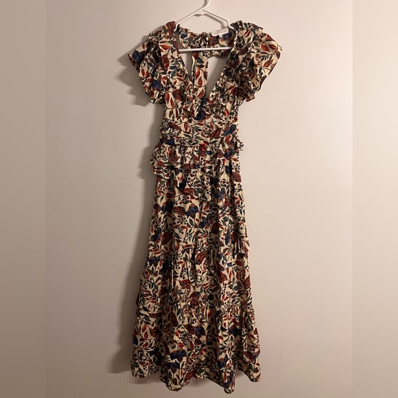 House of Harlow 1960 Dress Maxi XS Floral, Ruffles, Plunging Neck, Open Back - Picture 3 of 10